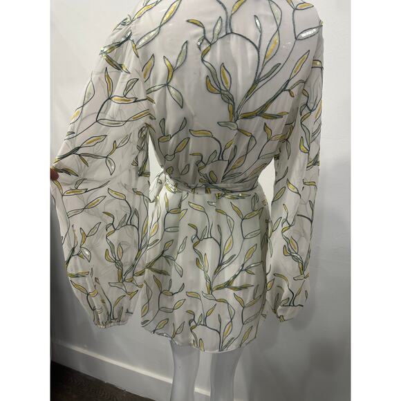 NWT Alexis Embellished Leaf V-Neck Long Sleeve Mini Dress White Women's Size XS - Picture 5 of 7